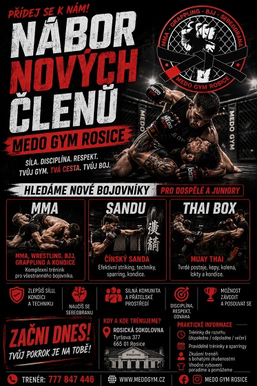 Plakát události Nábor do sportovního klubu Medo gym Rosice.