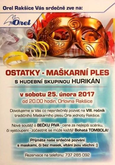 Plakát události Ostatky - maškarní ples