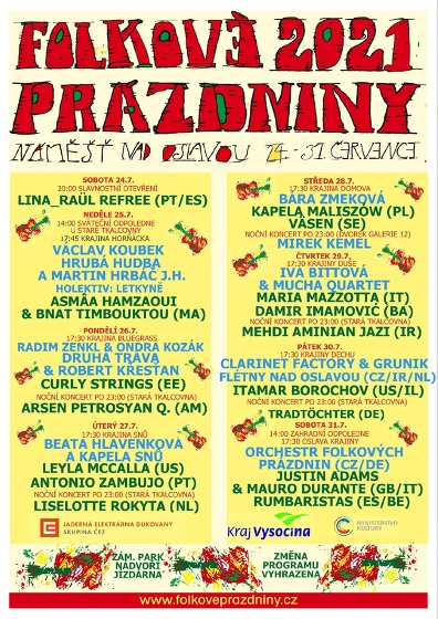 Plakát události Folkové prázdniny Náměšť n. Oslavou 24.–31.7.2021