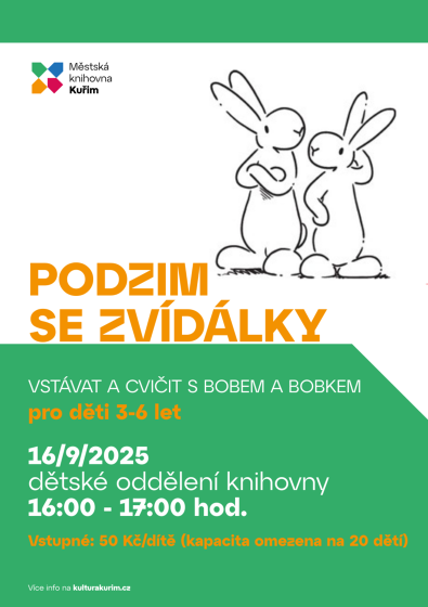 Plakát události PODZIM SE ZVÍDÁLKY | Vstávat a cvičit s Bobem a Bobkem | pro děti 3-6 let