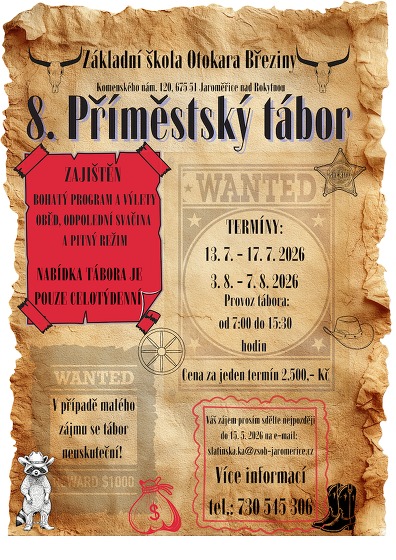 Plakát události 8. příměstský tábor ZŠ Otokara Březiny