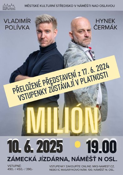 Plakát události Milión - přeložený termín