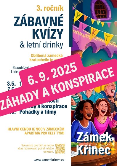 Plakát události Zábavný kvíz na zámku Křinec | Záhady a konspirace