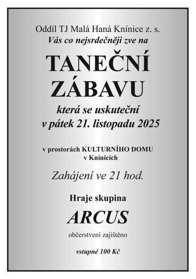 Plakát události Taneční zábava TJ MH, Knínice