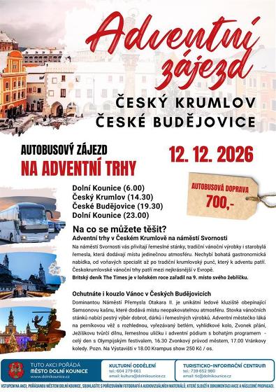 Plakát události Zájezd: Adventní trhy Český Krumlov/České Budějovice - vánoční trhy s punčovou atmosférou