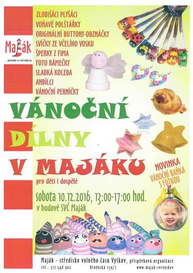 Plakát události Vánoční dílny v Majáku pro děti i dospělé