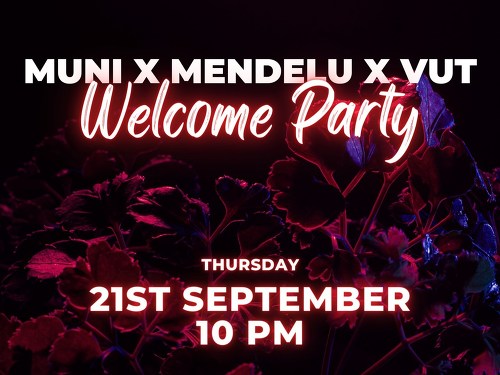 Plakát události Welcome Party (MENDELU/MUNI/VUT)
