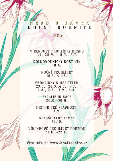 Plakát události Hrad a zámek Dolní Kounice - program pro veřejnost 2026