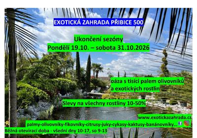 Plakát události ukončení sezóny v Exotické zahradě Přibice