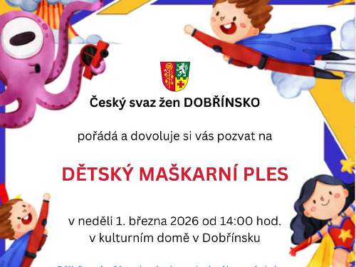 Plakát události Dětský maškarní ples v Dobřínsku