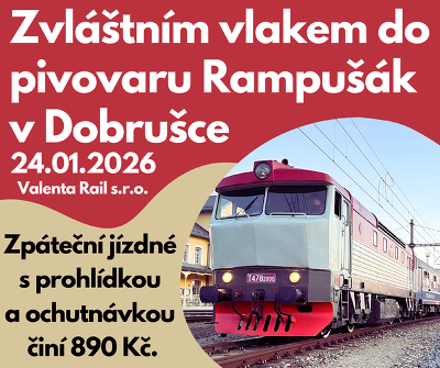 Plakát události Zvláštním vlakem do pivovaru Rampušák v Dobrušce