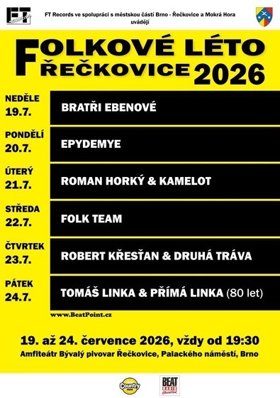Plakát události Tomáš Linka & Přímá linka - Folkové léto Řečkovice 2026