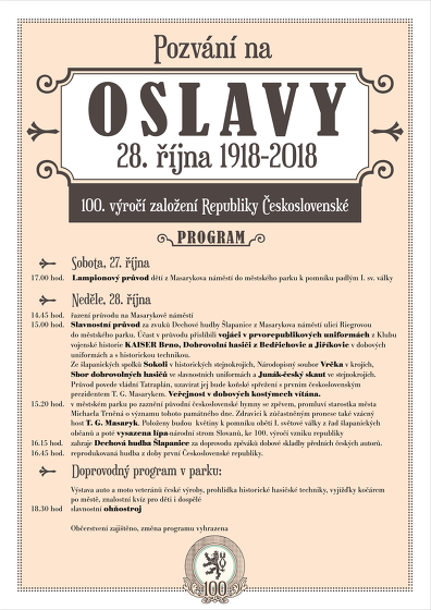 Plakát události Oslavy 100. výročí založení Československé republiky