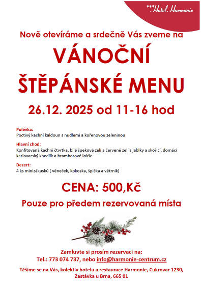 Plakát události 26.12. 2025 Štěpánské menu