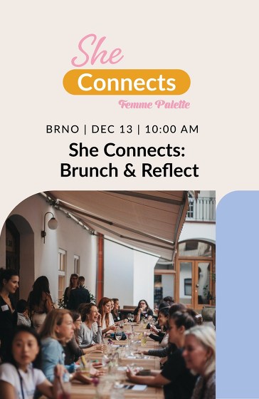 Plakát události She Connects: Brunch & Reflect – Femme Palette Gathering