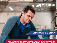 NÁBYTEK MIKULÍK s.r.o. nabízí práci na pozici Pomocný pracovník / pracovnice ve výrobě nábytku v obci Vranovice
