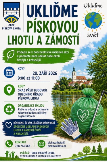 Plakát události Ukliďme Pískovou Lhotu a Zámostí