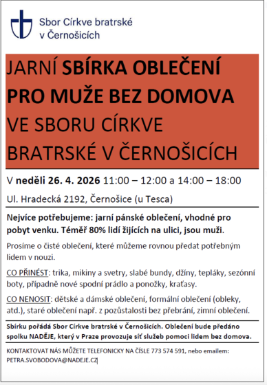 Plakát události Jarní sbírka oblečení pro muže bez domova