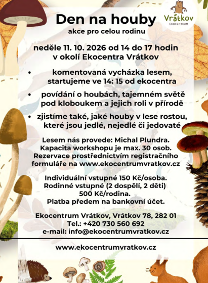 Plakát události Den na houby v okolí Ekocentra Vrátkov
