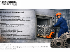 Industrial Engineering s.r.o. nabízí práci na pozici Obsluha tepelného zpracování v obci Třebíč