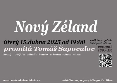 Plakát události Pavlíkov - Nový Zéland - Tomáš Šapovalov