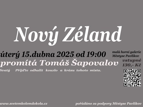 Plakát události Pavlíkov - Nový Zéland - Tomáš Šapovalov