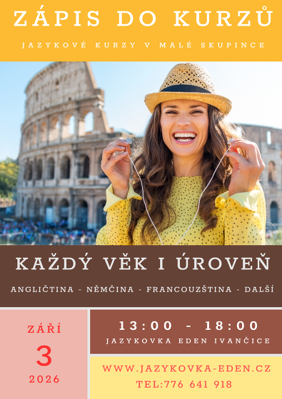 Plakát události Zápis do jazykových kurzů v Ivančicích - Jazykovka Eden