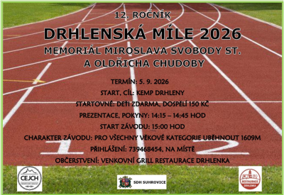 Plakát události Drhlenská míle 2026 – Memoriál Miroslava Svobody st. a Oldřicha Chudoby