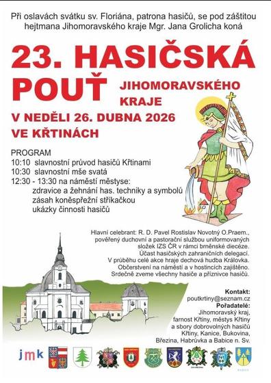 Plakát události 23. ročník hasičské pouti Jihomoravského kraje ve Křtinách