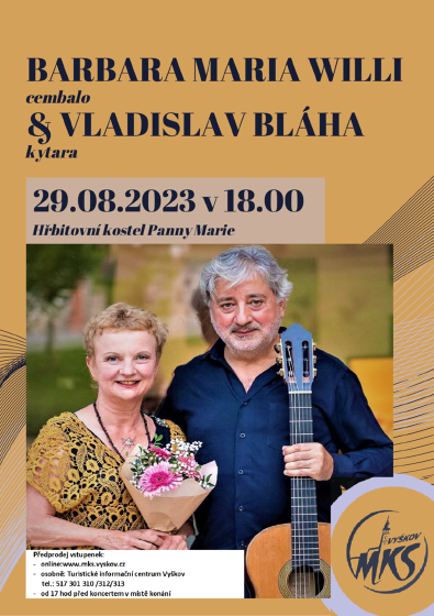 Plakát události BARBARA MARIA WILLI cembalo & VLADISLAV BLÁHA kytara 29. 08. v 18:00, Kostel Panny Marie,Vyškov