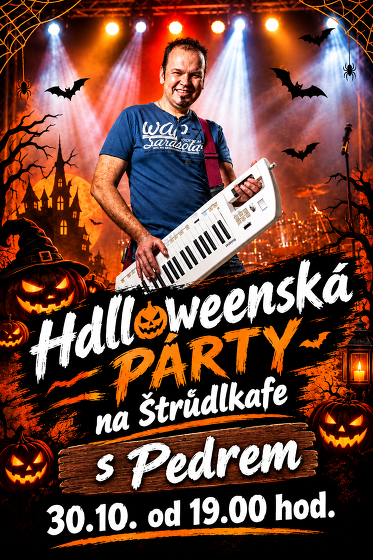 Plakát události Halloweenská párty na Štrůdlkafe s Pedrem