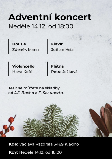 Plakát události Adventní koncert v Komunitním centru Církve bratrské v Kladně