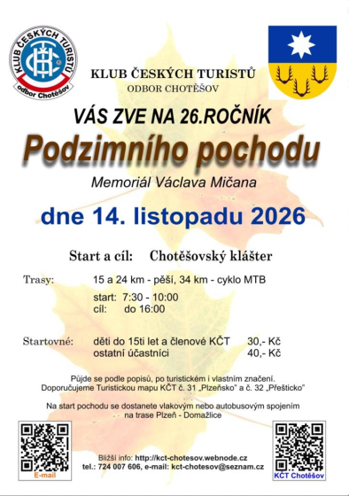 Plakát události 26. ročník Podzimního pochodu Memoriál Václava Mičana