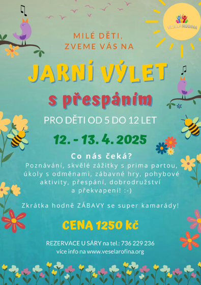 Plakát události Jarní výlet s přespáním pro děti: Jedinečné dva dny plné zábavy a zážitků!