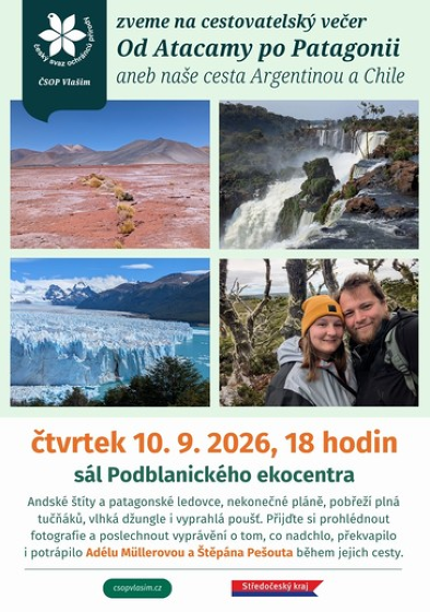 Plakát události ČSOP zve na cestovatelský večer Od Atacamy po Patagonii