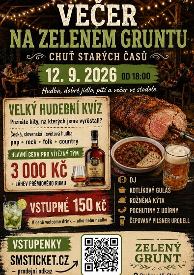 Plakát události Večer na Zeleném gruntu - HUDEBNÍ KVÍZ