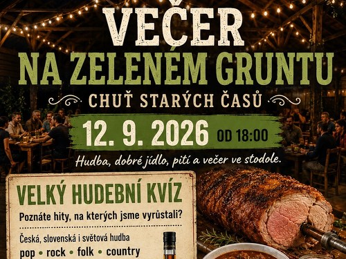 Plakát události Večer na Zeleném gruntu - HUDEBNÍ KVÍZ