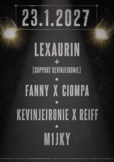 Plakát události M1JKY + REIFF + KEVINJEIRONIE + FANNY + CIOMPA + LEXAURIN