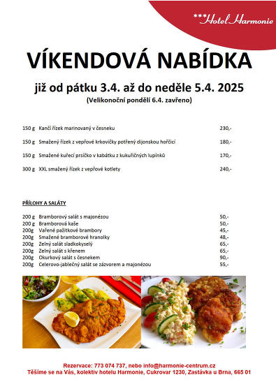 Plakát události Víkendová nabídka menu již od Velkého pátku