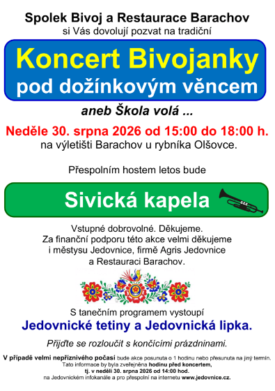 Plakát události Koncert Bivojanky pod dožínkovým věncem