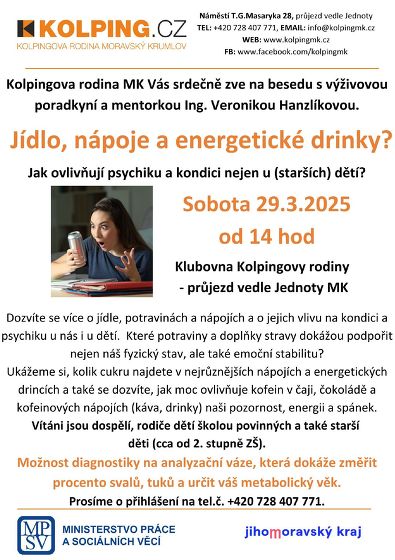 Plakát události Jídlo, nápoje, energetické drinky? Jak ovlivňují psychiku a kondici nejen u našich dětí?