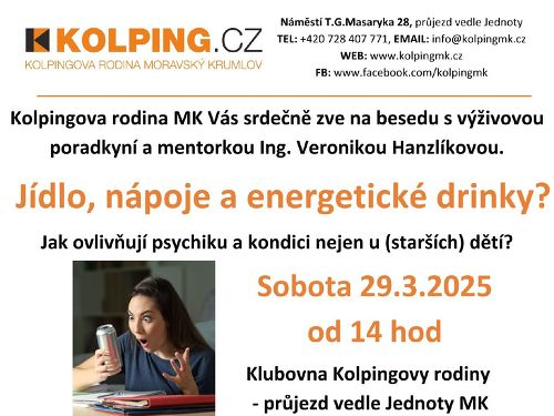 Plakát události Jídlo, nápoje, energetické drinky? Jak ovlivňují psychiku a kondici nejen u našich dětí?