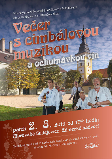 Plakát události Večer s cimbálovou muzikou a ochutnávkou vín