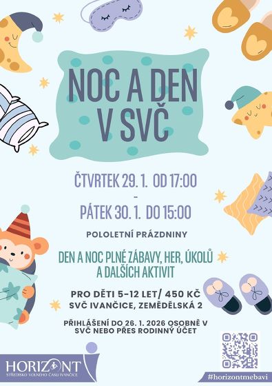 Plakát události Noc a den v SVČ leden 2026