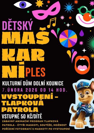 Plakát události Dětský maškarní ples s Tlapkovou patrolou