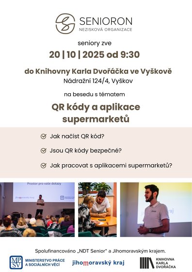 Plakát události SeniorOn: QR kódy a aplikace supermarketů