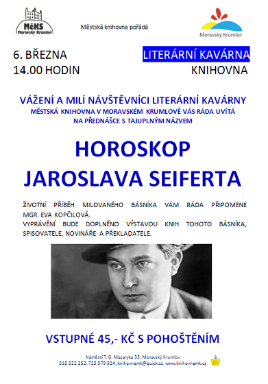 Plakát události Literární kavárna: „Horoskop Jaroslava Seiferta.“