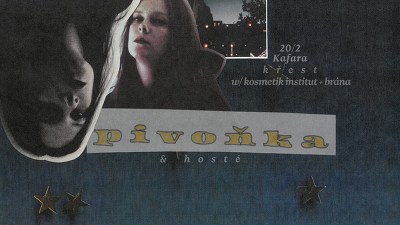 Plakát události pivoňka (křest alba) + Kosmetik Institut + brána