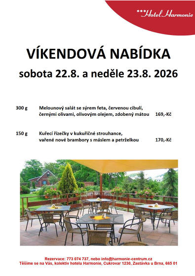 Plakát události Víkendová nabídka 22.8. - 23.8.2026