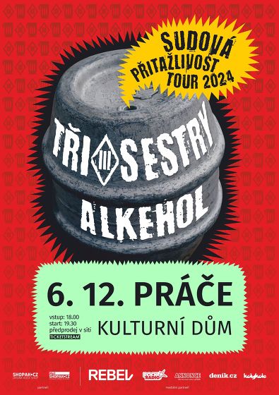 Plakát události Tři sestry & Alkehol / Sudová přitažlivost tour 2024